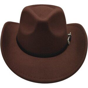 Unisex Coffee Western with Braided Band Buckle Classic Fedora Cowboy Felt Hat